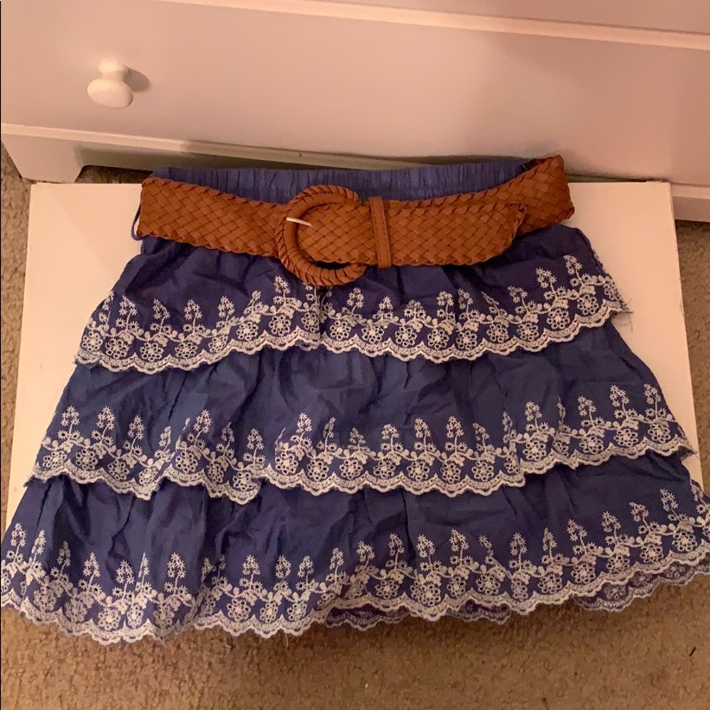Blue and White Floral Skirt with Removable Belt